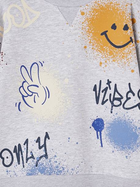 Graffiti Sweatshirt with Round Neckline for Boys marl grey+night blue 