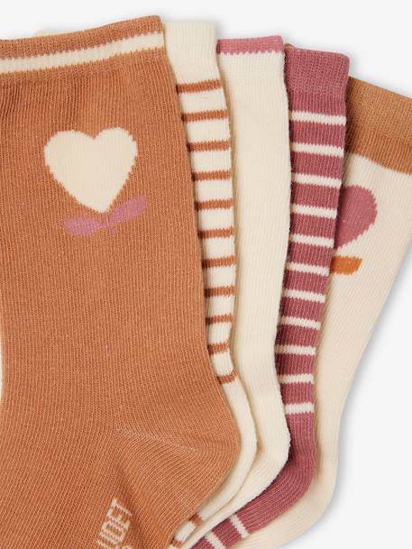 Pack of 5 Pairs of Heart Socks for Girls beige+chambray blue 