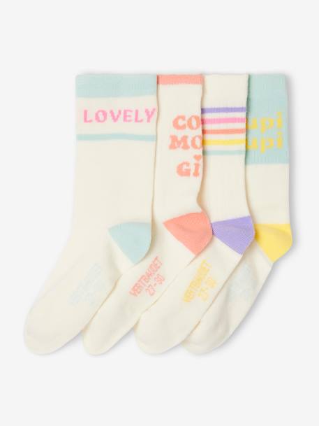 Pack of 4 Cotton Socks for Girls ecru 