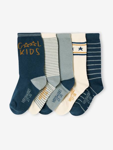 Pack of 5 Pairs of 'Cool Kids' Socks for Boys azure+sage green 