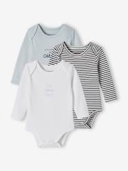 Baby-Bodysuits & Sleepsuits-Pack of 3 "Hugs" Bodysuits with Long Sleeves + Cutaway Shoulders in Organic Cotton for Babies