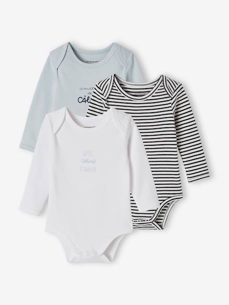 Pack of 3 'Hugs' Bodysuits with Long Sleeves + Cutaway Shoulders in Organic Cotton for Babies night blue 