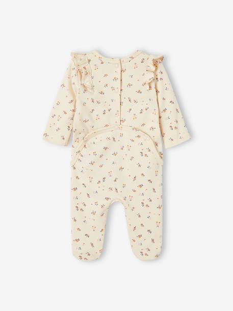 Floral Sleepsuit with Ruffles & Back Opening for Babies ecru 