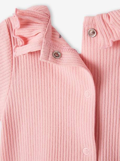 Rib Knit T-Shirt with Frilled Collar for Babies rose 