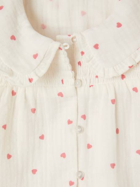 Hearts Blouse in Cotton Gauze for Baby Girls ecru 