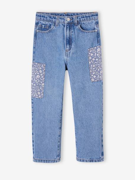 Loose-Fitting Jeans with Floral Patches, for Girls medium blue 