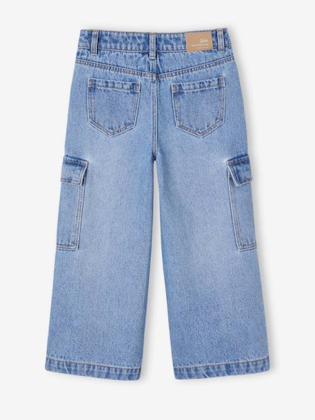 Wide Leg Cargo Jeans for Girls deep blue+medium blue 