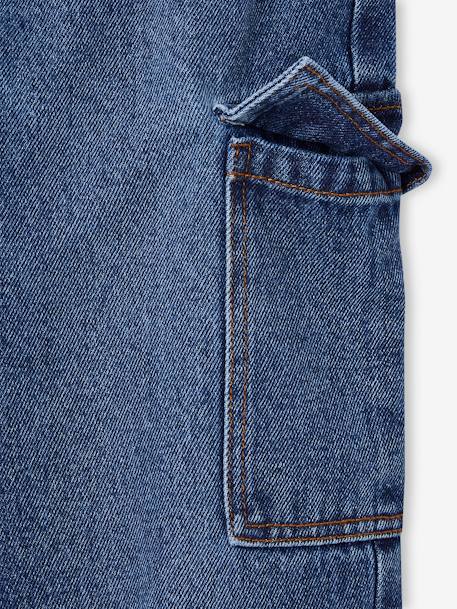 Wide Leg Cargo Jeans for Girls deep blue+medium blue 