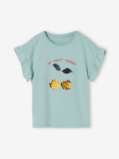 T-shirt with Reversible Sequins for Girls ecru+sky blue 