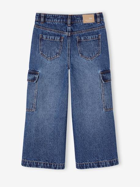 Wide Leg Cargo Jeans for Girls deep blue+medium blue 