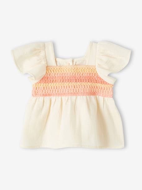 Cotton Gauze Blouse with Crochet Neckline for Babies ecru 