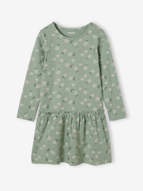 Long Sleeve Printed Dress for Girls ecru+grey green+old rose+PINK MEDIUM ALL OVER PRINTED+printed brown+rosy 