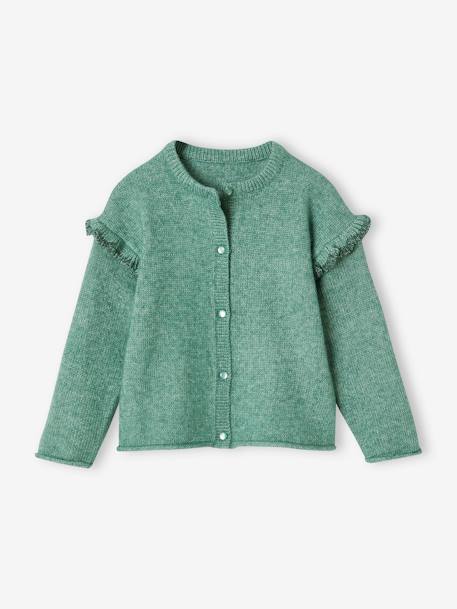 Cardigan with Fancy Ruffle on Sleeves for Girls green+rose 