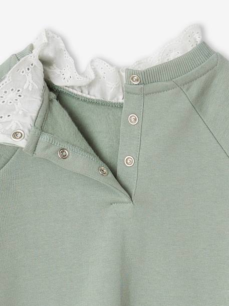 Dress in Fleece, Broderie Anglaise Collar, for Girls blush+grey green 