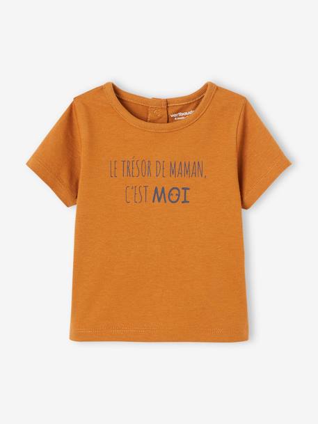 Short Sleeve T-Shirt with Message for Babies caramel 