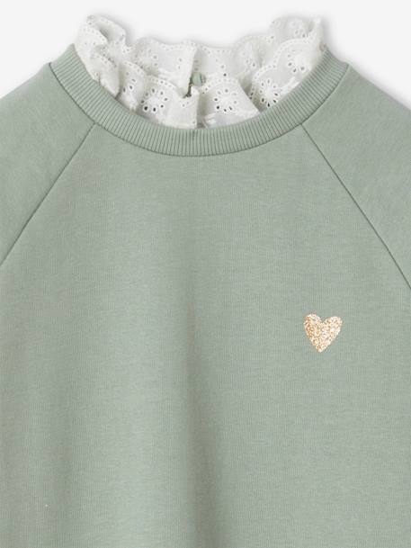 Dress in Fleece, Broderie Anglaise Collar, for Girls blush+grey green 