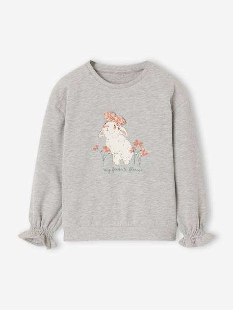 Top with Animal & Fancy Details, for Girls marl grey+sky blue 