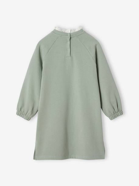 Dress in Fleece, Broderie Anglaise Collar, for Girls blush+grey green 