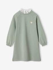 -Dress in Fleece, Broderie Anglaise Collar, for Girls