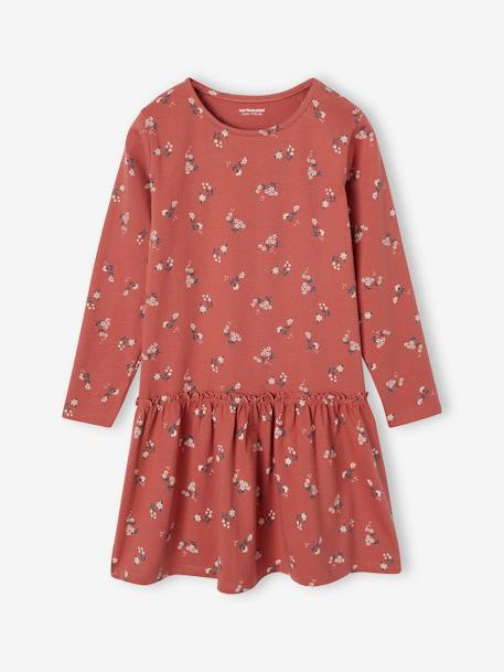 Long Sleeve Printed Dress for Girls ecru+grey green+old rose+PINK MEDIUM ALL OVER PRINTED+printed brown+rosy 