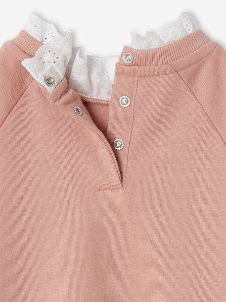 Dress in Fleece, Broderie Anglaise Collar, for Girls blush+grey green 