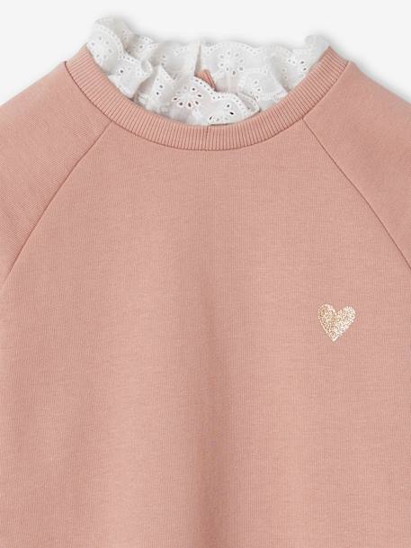 Dress in Fleece, Broderie Anglaise Collar, for Girls blush+grey green 