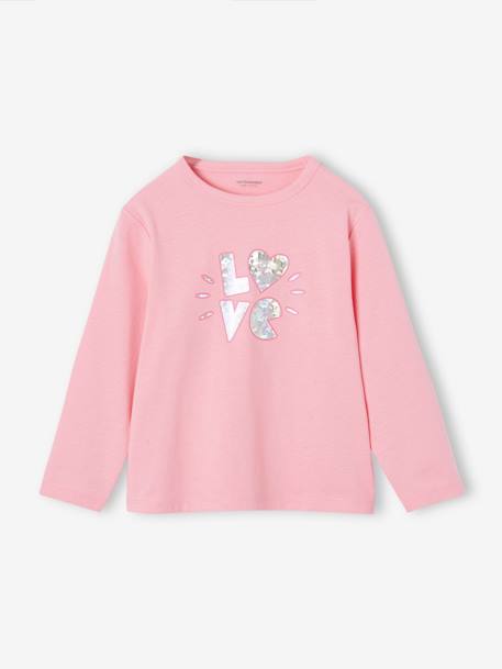 Long Sleeve Top with Metallised Detail for Girls anthracite+ecru+sweet pink 