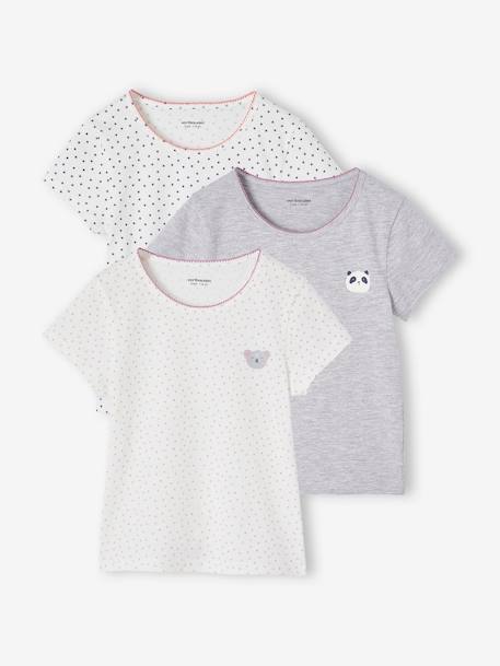 Pack of 3 Short Sleeve Animals Tops for Girls ecru 