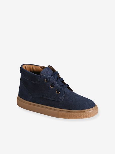 High-Top Leather Trainers with Laces, for Boys brown+navy blue 