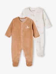 Baby-Pyjamas-Pack of 2 Velour Sleepsuits with Front Opening for Babies