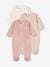 Pack of 3 Velour Sleepsuits, Special Opening for Newborns, for Babies aqua green+dusky pink+golden yellow 