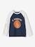 Top with Ball Motif in Relief & Contrasting Raglan Sleeves for Boys night blue 