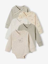 Baby-Bodysuits & Sleepsuits-Pack of 5 Long Sleeve Progressive Bodysuits in Organic Cotton, for Newborns