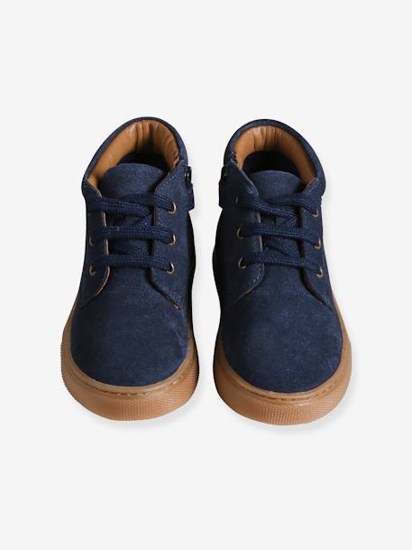 High-Top Leather Trainers with Laces, for Boys brown+navy blue 