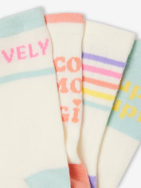 Pack of 4 Cotton Socks for Girls ecru 