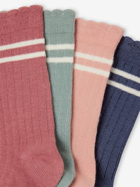 Pack of 4 Pairs of Sports Socks for Girls old rose 