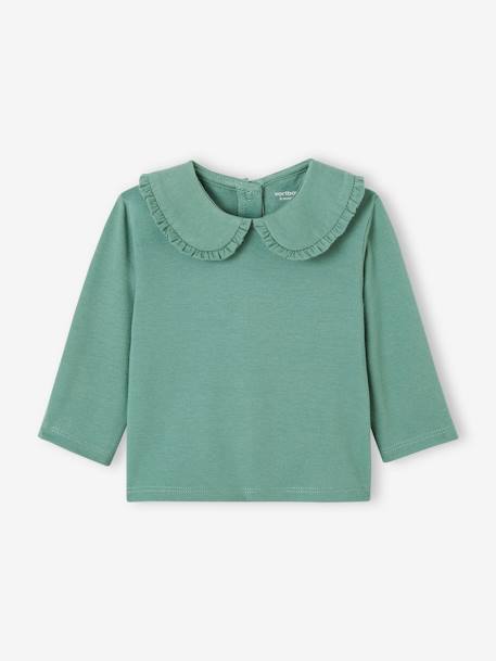 Long Sleeve Top with Peter Pan Collar, for Babies Beige+emerald green 