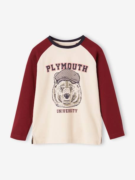 Bear Top with Contrasting Raglan Sleeves bordeaux red 