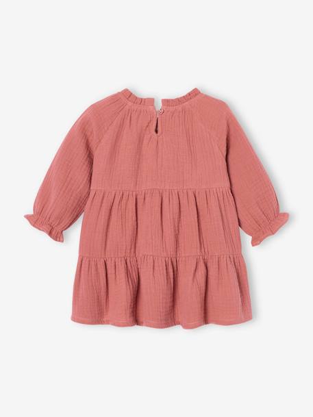 Ruffled Dress in Cotton Gauze, for Girls old rose+sage green 