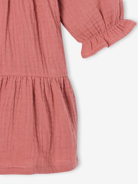 Ruffled Dress in Cotton Gauze, for Girls old rose+sage green 