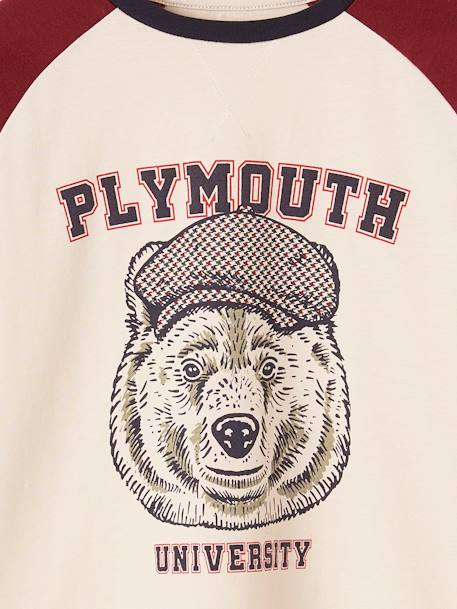 Bear Top with Contrasting Raglan Sleeves bordeaux red 