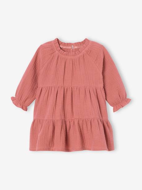 Ruffled Dress in Cotton Gauze, for Girls old rose+sage green 