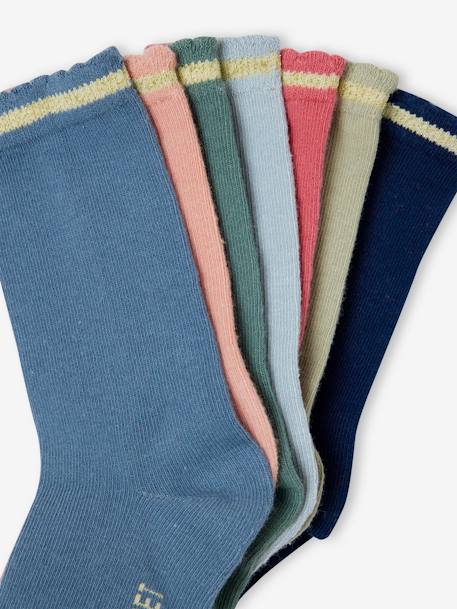 Pack of 7 Pairs of Socks in Lurex for Girls apricot+blue+rose 