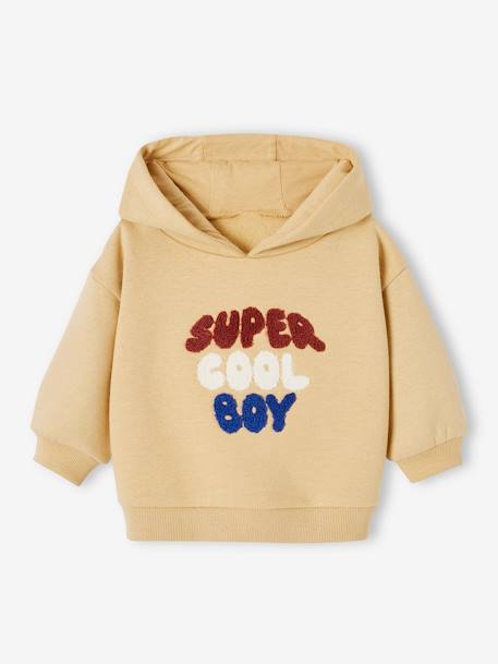 Hoodie with Message in Towelling for Baby Boys ochre 