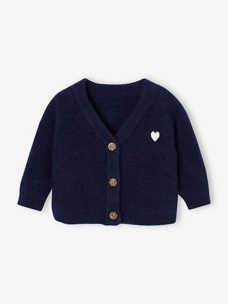 Cardigan in Brioche Stitch for Babies beige+navy blue 