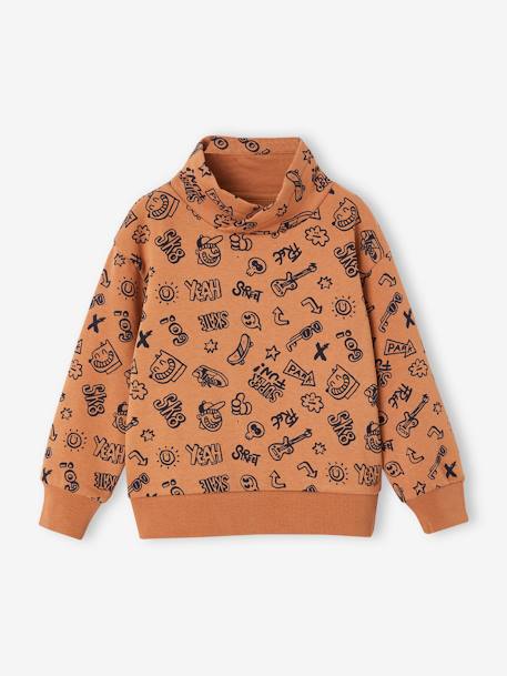 Printed Sweatshirt with Snood Neck for Boys night blue+pecan nut 