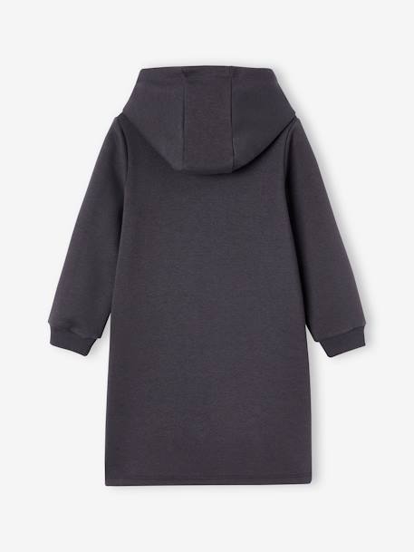 Fleece Dress with Hood & Fancy Details for Girls anthracite+green+grey blue+old rose+terracotta 