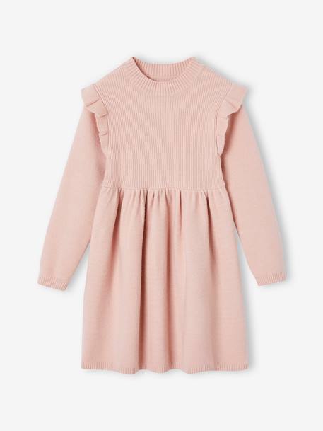 Knitted Dress with Ruffles for Girls dusky pink+night blue+rosy 