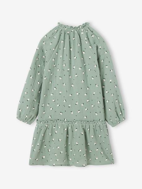 Floral Cotton Gauze Dress, for Girls anthracite+grey green 