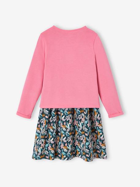 Dress & Jacket Outfit with Floral Print for Girls emerald green+mustard+rose 